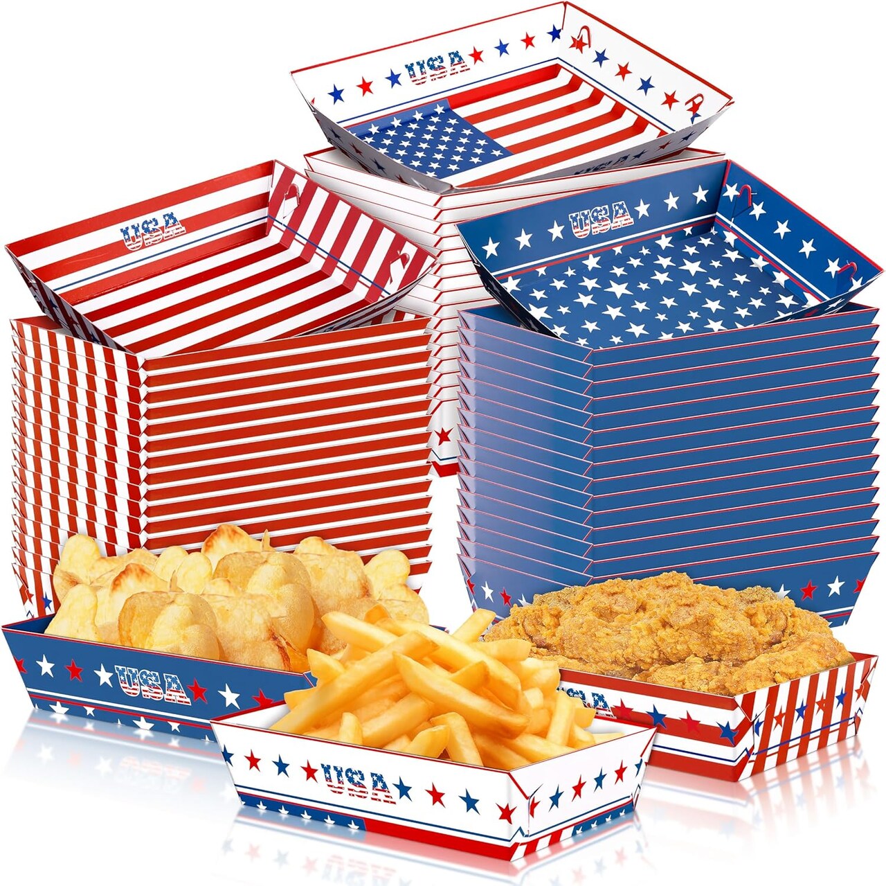 50Packs Fourth/4th of July Paper Food Trays Decorations Disposable Serving Plates